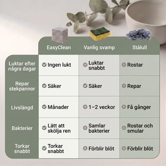 EasyClean jämfört med svamp och stålull