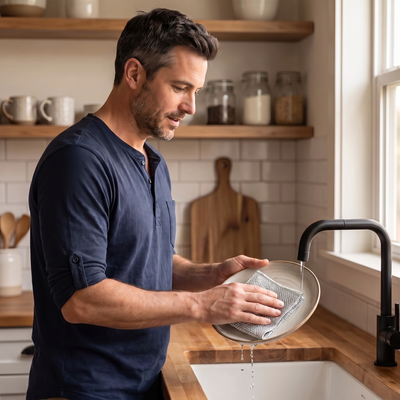 Man diskar tallrik med EasyClean